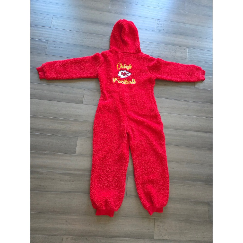 NFL Team Apparel Kansas City Chiefs Sherpa Fleece Hooded Union Suit Red Unisex - Picture 7 of 11